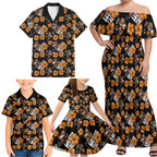 Wests Tigers Family Matching Off Shoulder Maxi Dress and Hawaiian Shirt Tropical Hibiscus Floral Seamless Rugby Mascot