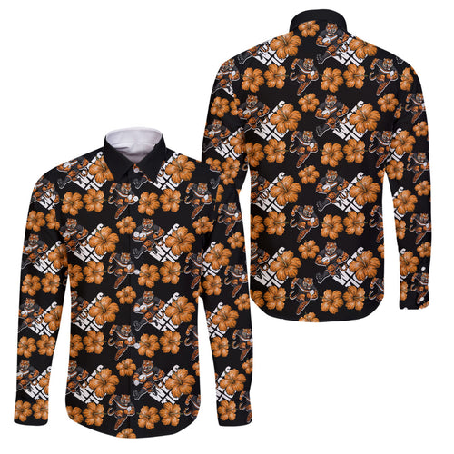 Wests Tigers Family Matching Off Shoulder Maxi Dress and Hawaiian Shirt Tropical Hibiscus Floral Seamless Rugby Mascot