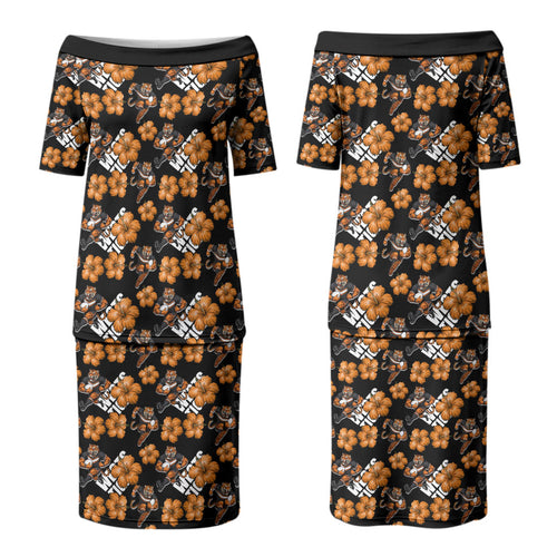 Wests Tigers Family Matching Puletasi and Hawaiian Shirt Tropical Hibiscus Floral Seamless Rugby Mascot