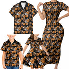Wests Tigers Family Matching Short Sleeve Bodycon Dress and Hawaiian Shirt Tropical Hibiscus Floral Seamless Rugby Mascot