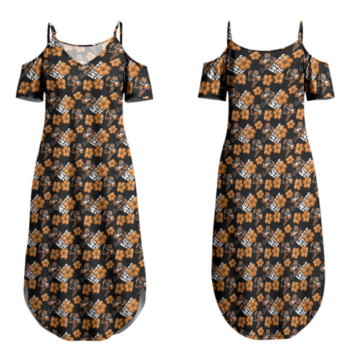 Wests Tigers Family Matching Summer Maxi Dress and Hawaiian Shirt Tropical Hibiscus Floral Seamless Rugby Mascot