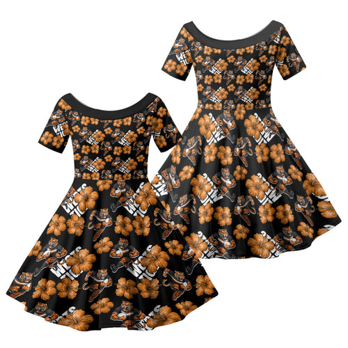 Wests Tigers Family Matching Summer Maxi Dress and Hawaiian Shirt Tropical Hibiscus Floral Seamless Rugby Mascot