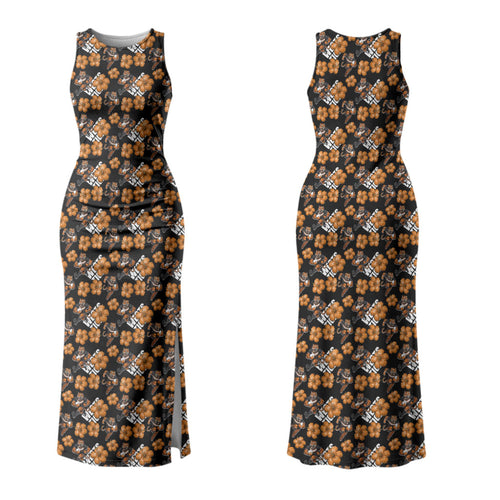 Wests Tigers Family Matching Tank Maxi Dress and Hawaiian Shirt Tropical Hibiscus Floral Seamless Rugby Mascot