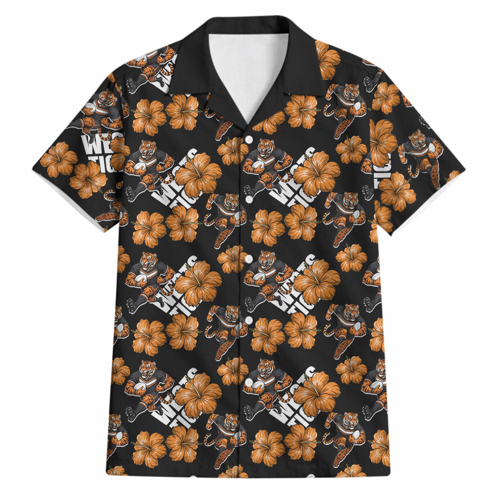 Wests Tigers Hawaiian Shirt Tropical Hibiscus Floral Seamless Rugby Mascot