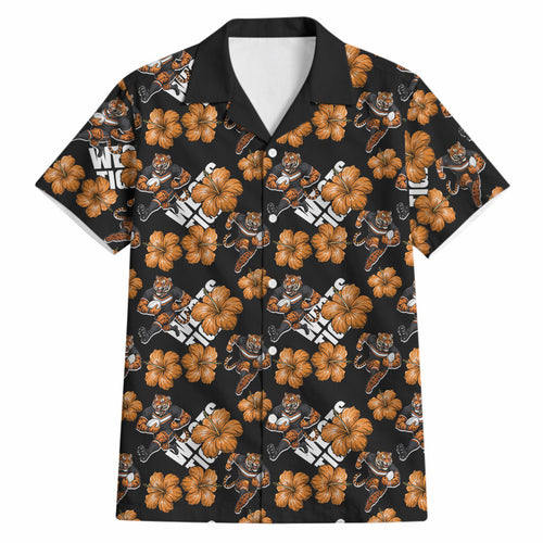 Wests Tigers Hawaiian Shirt Tropical Hibiscus Floral Seamless Rugby Mascot