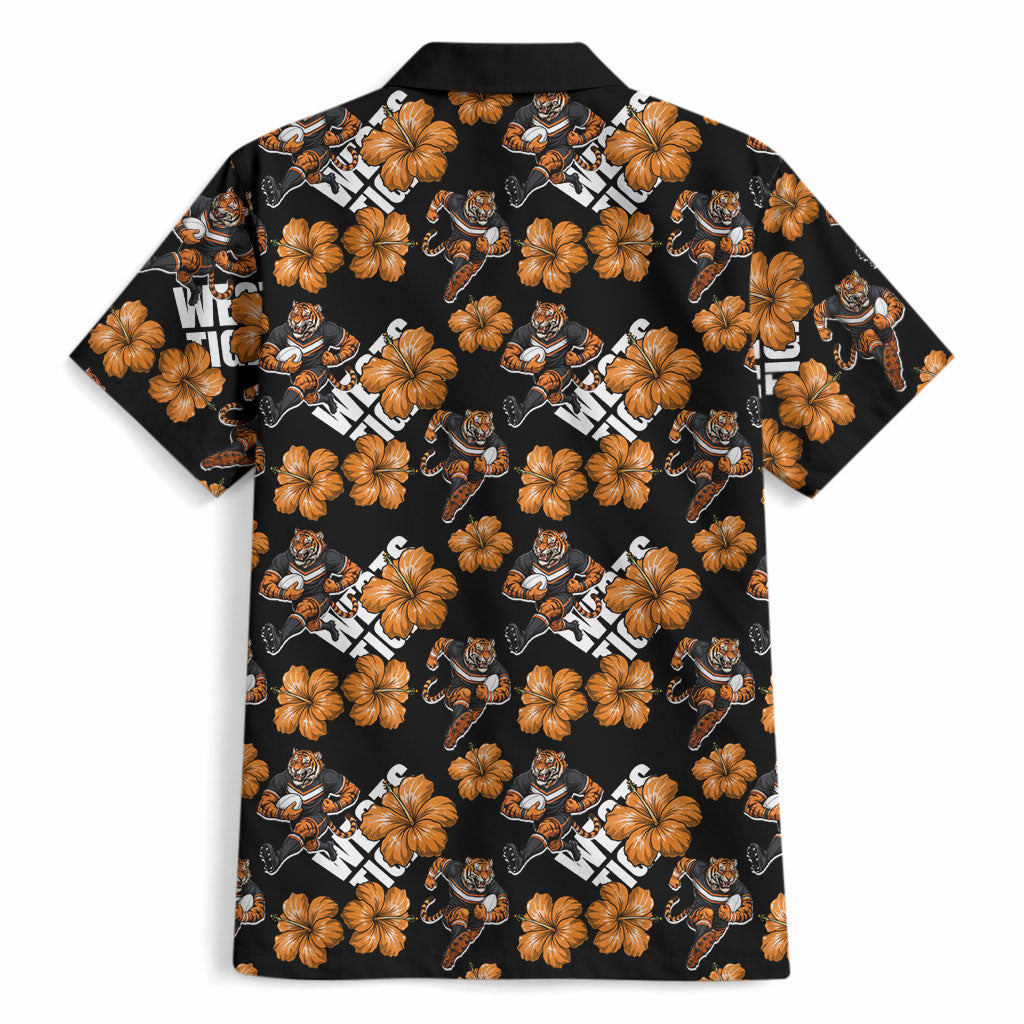Wests Tigers Hawaiian Shirt Tropical Hibiscus Floral Seamless Rugby Mascot