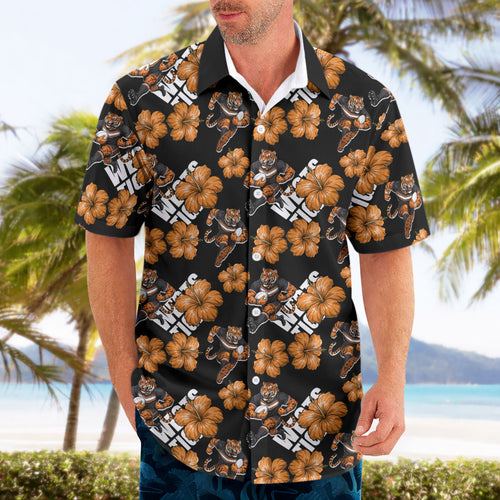 Wests Tigers Hawaiian Shirt Tropical Hibiscus Floral Seamless Rugby Mascot
