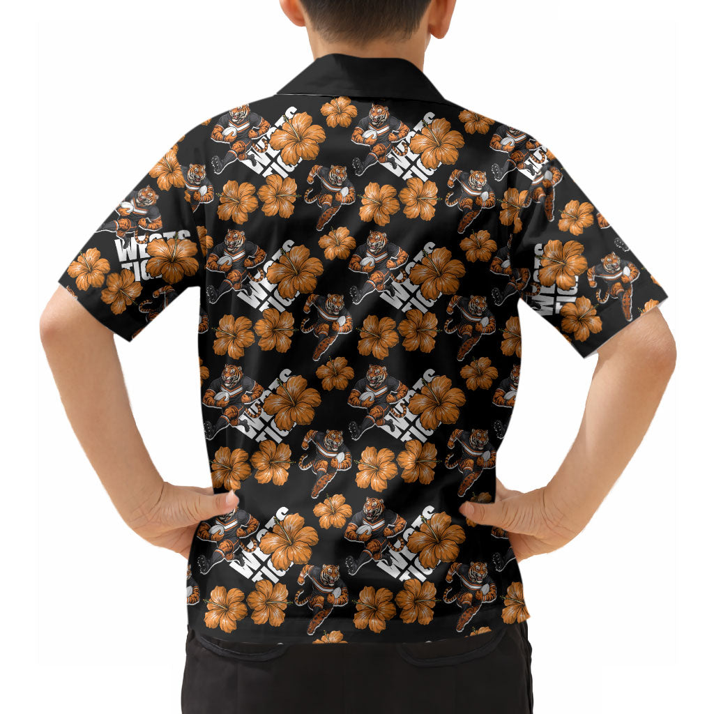 Wests Tigers Hawaiian Shirt Tropical Hibiscus Floral Seamless Rugby Mascot