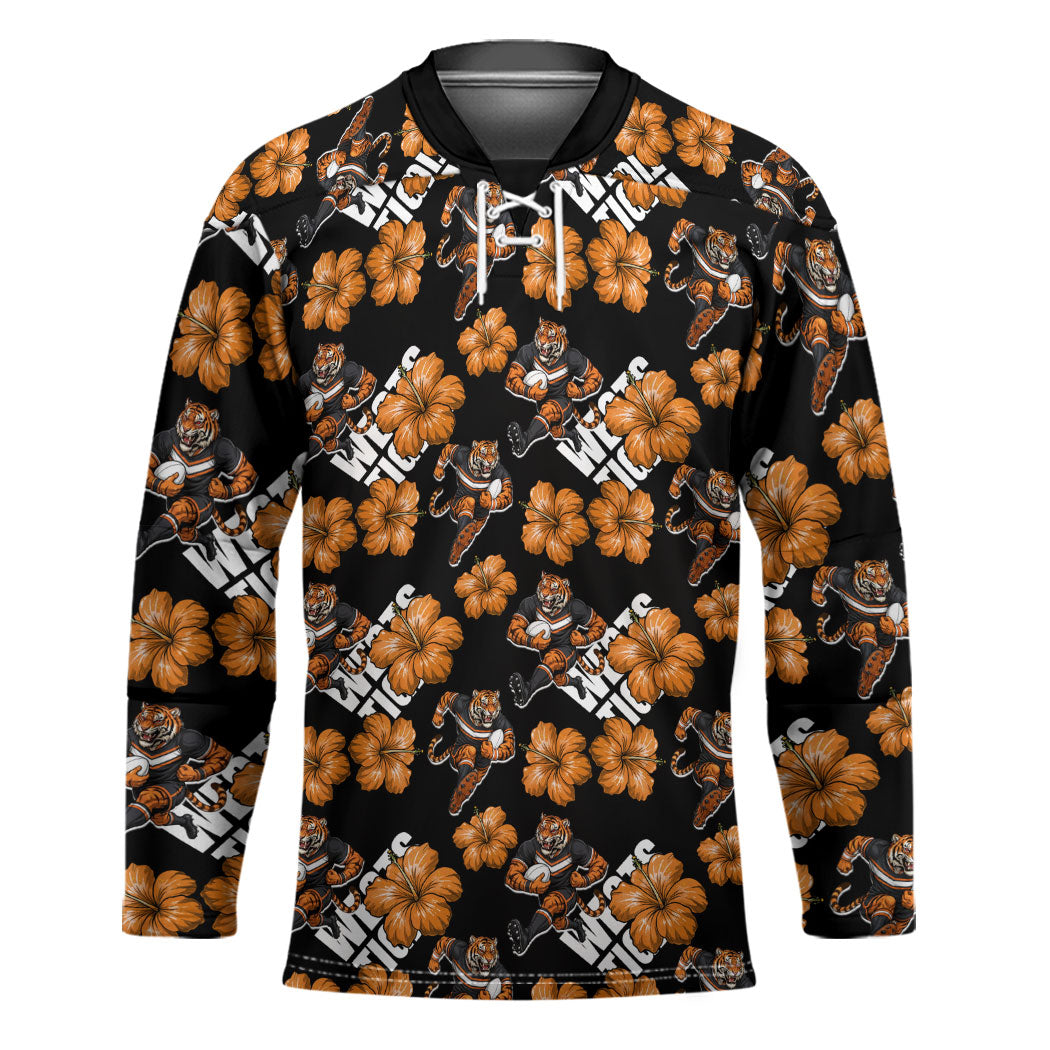 Wests Tigers Hockey Jersey Tropical Hibiscus Floral Seamless Rugby Mascot