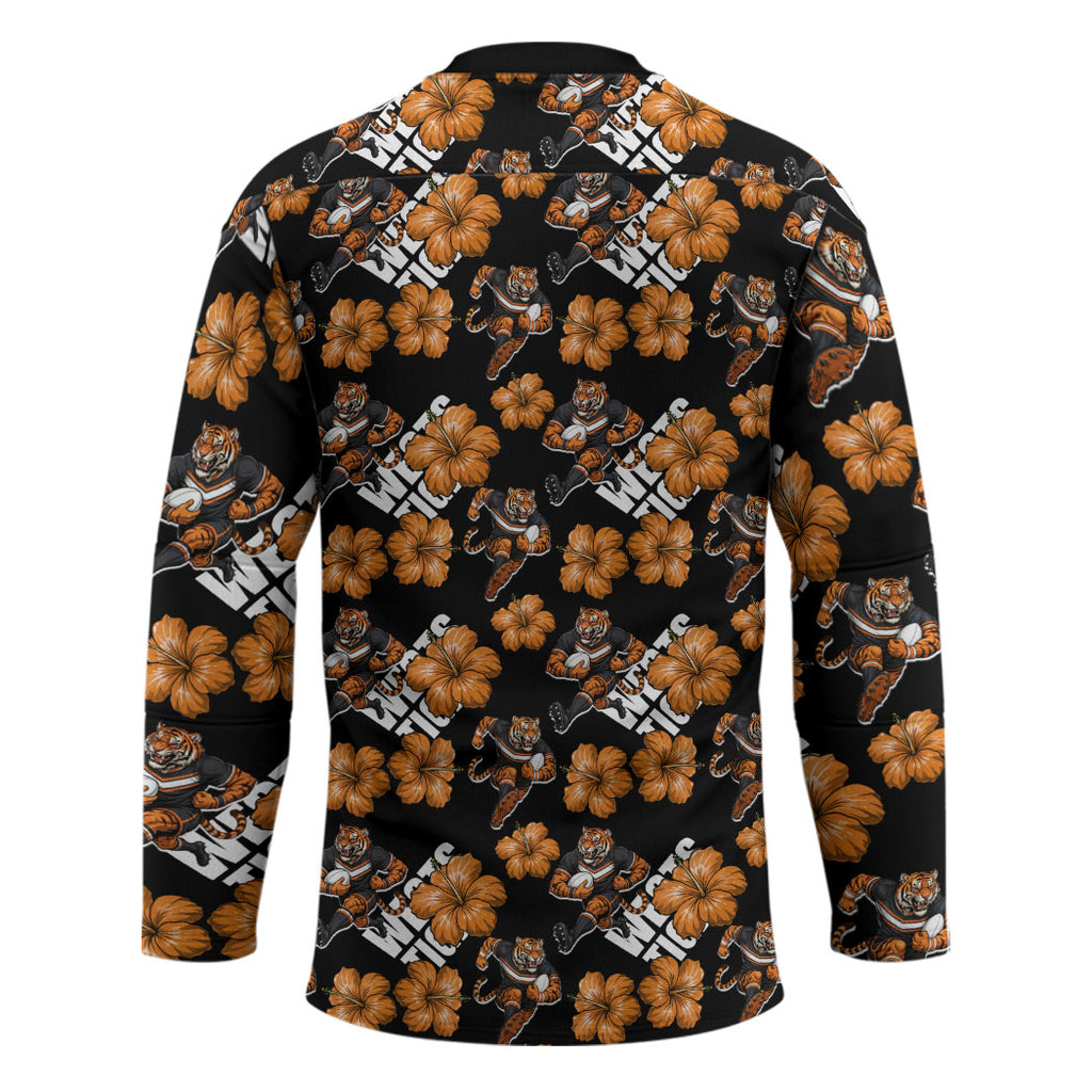 Wests Tigers Hockey Jersey Tropical Hibiscus Floral Seamless Rugby Mascot