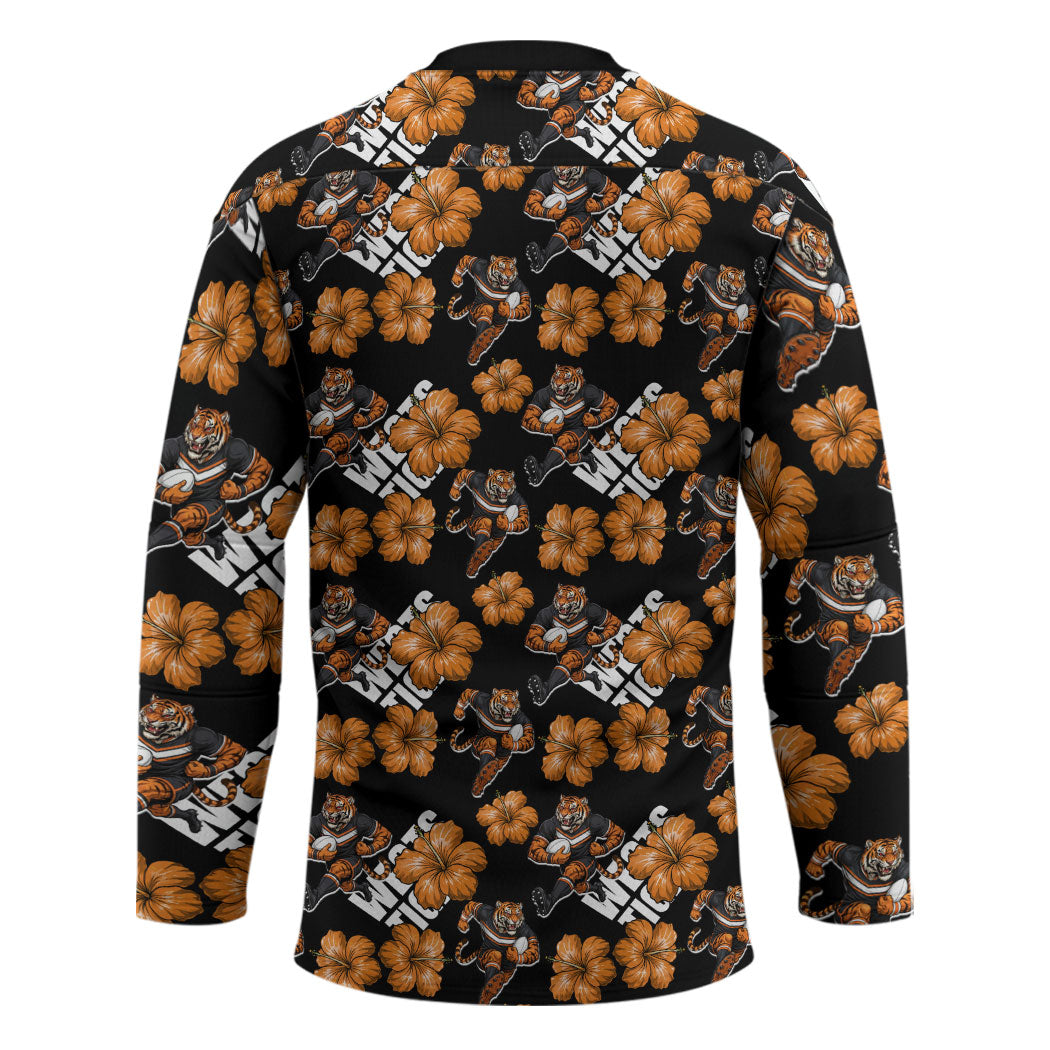 Wests Tigers Hockey Jersey Tropical Hibiscus Floral Seamless Rugby Mascot