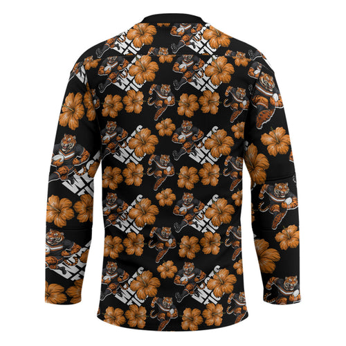 Wests Tigers Hockey Jersey Tropical Hibiscus Floral Seamless Rugby Mascot