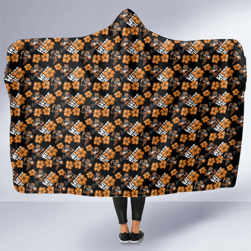 Wests Tigers Hooded Blanket Tropical Hibiscus Floral Seamless Rugby Mascot