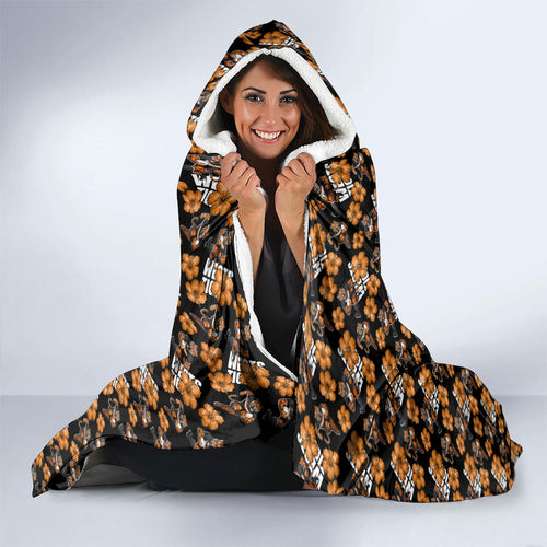 Wests Tigers Hooded Blanket Tropical Hibiscus Floral Seamless Rugby Mascot