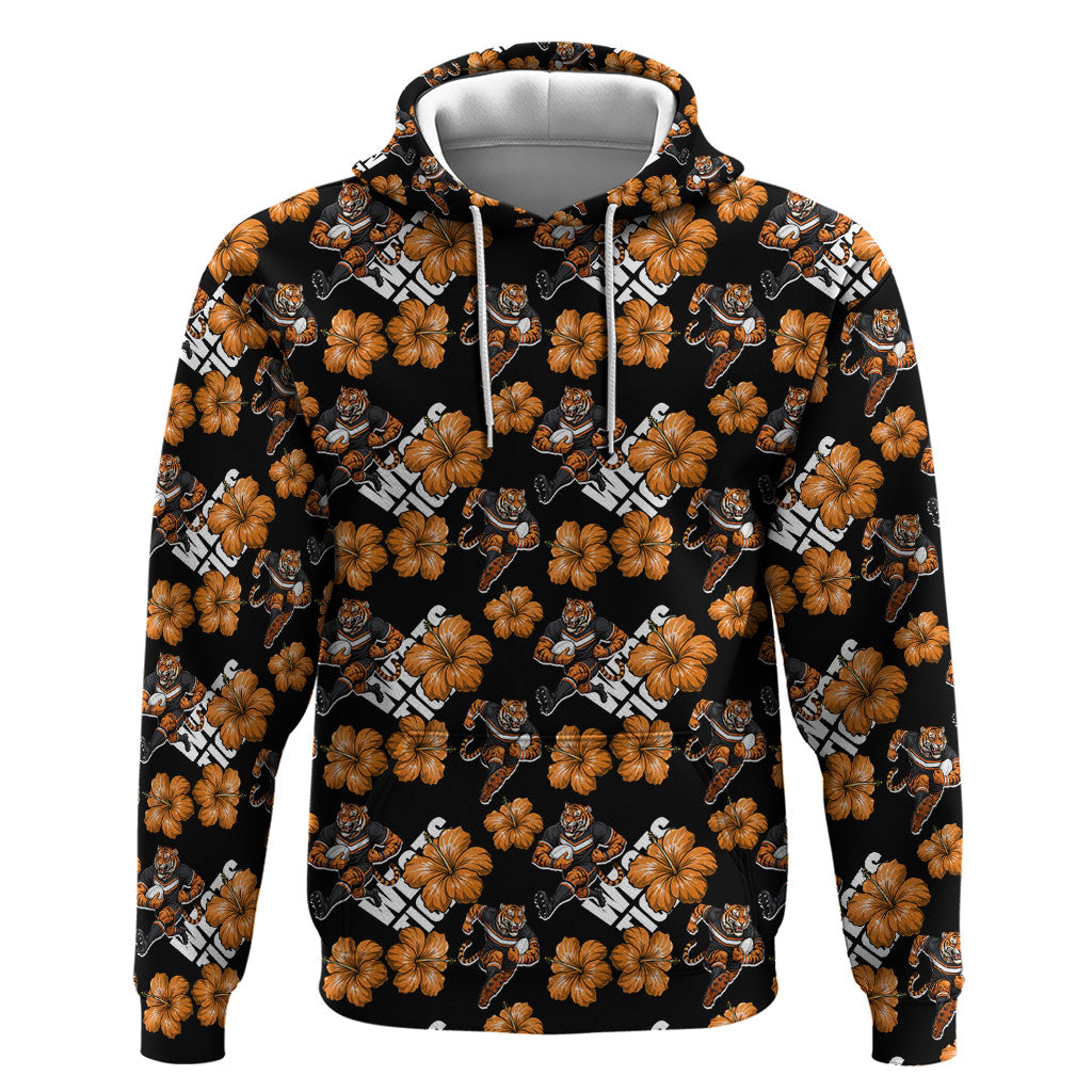 Wests Tigers Hoodie Tropical Hibiscus Floral Seamless Rugby Mascot