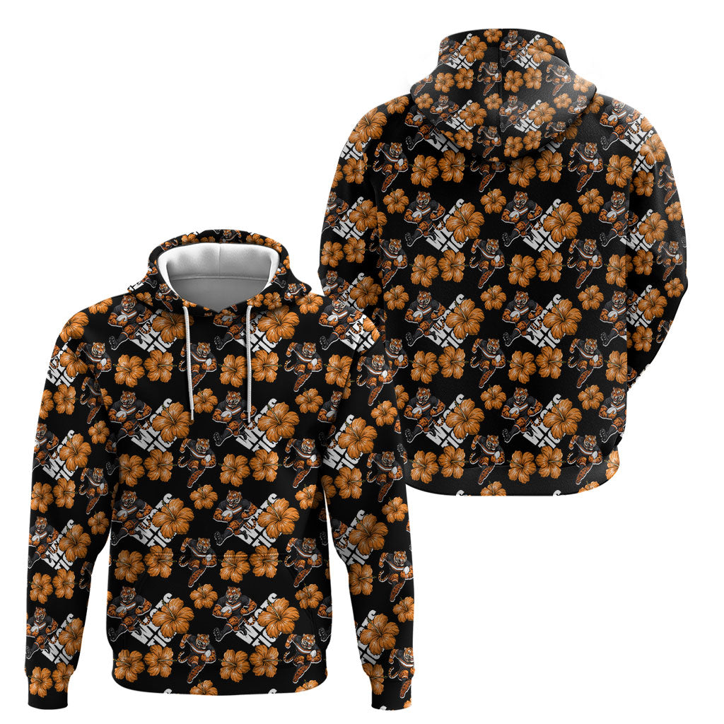 Wests Tigers Hoodie Tropical Hibiscus Floral Seamless Rugby Mascot