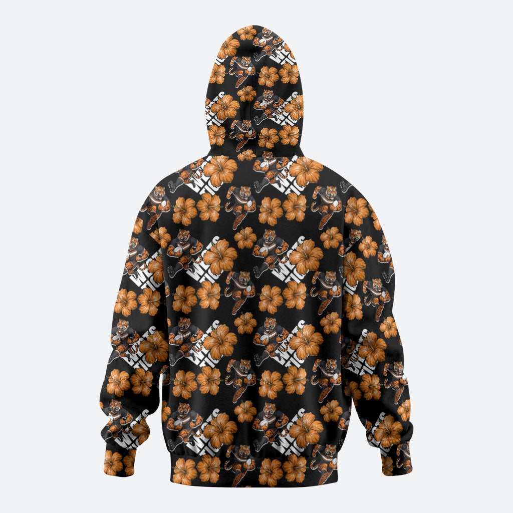 Wests Tigers Hoodie Tropical Hibiscus Floral Seamless Rugby Mascot