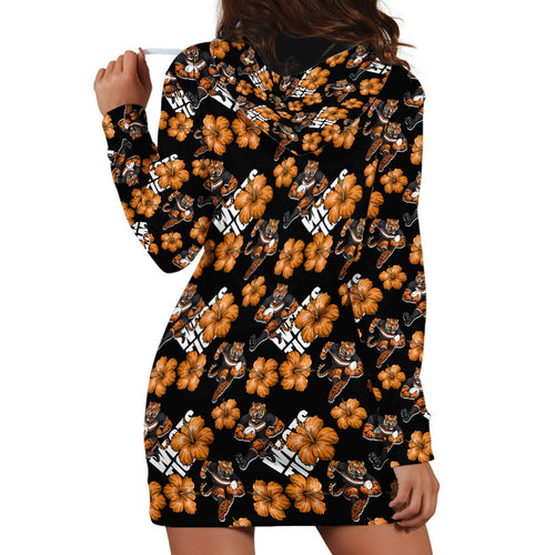 Wests Tigers Hoodie Dress Tropical Hibiscus Floral Seamless Rugby Mascot