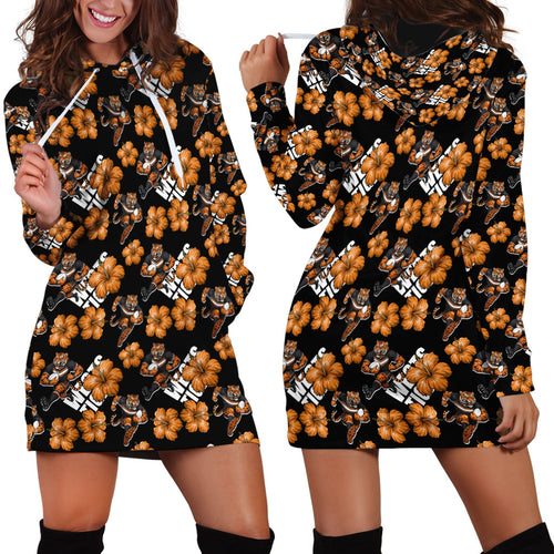 Wests Tigers Hoodie Dress Tropical Hibiscus Floral Seamless Rugby Mascot