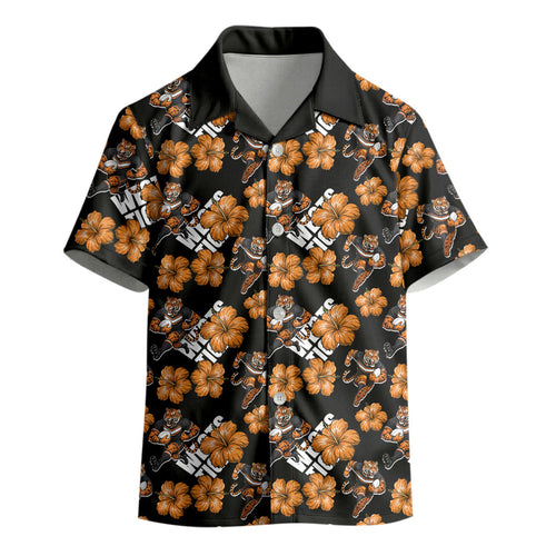 Wests Tigers Kid Hawaiian Shirt Tropical Hibiscus Floral Seamless Rugby Mascot