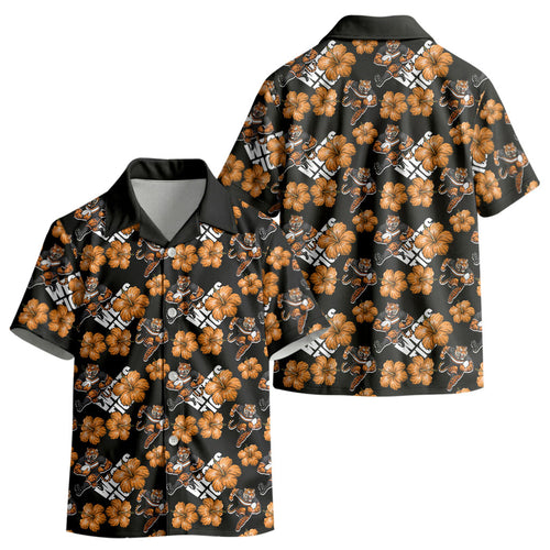 Wests Tigers Kid Hawaiian Shirt Tropical Hibiscus Floral Seamless Rugby Mascot