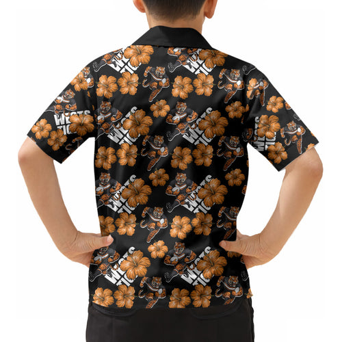 Wests Tigers Kid Hawaiian Shirt Tropical Hibiscus Floral Seamless Rugby Mascot