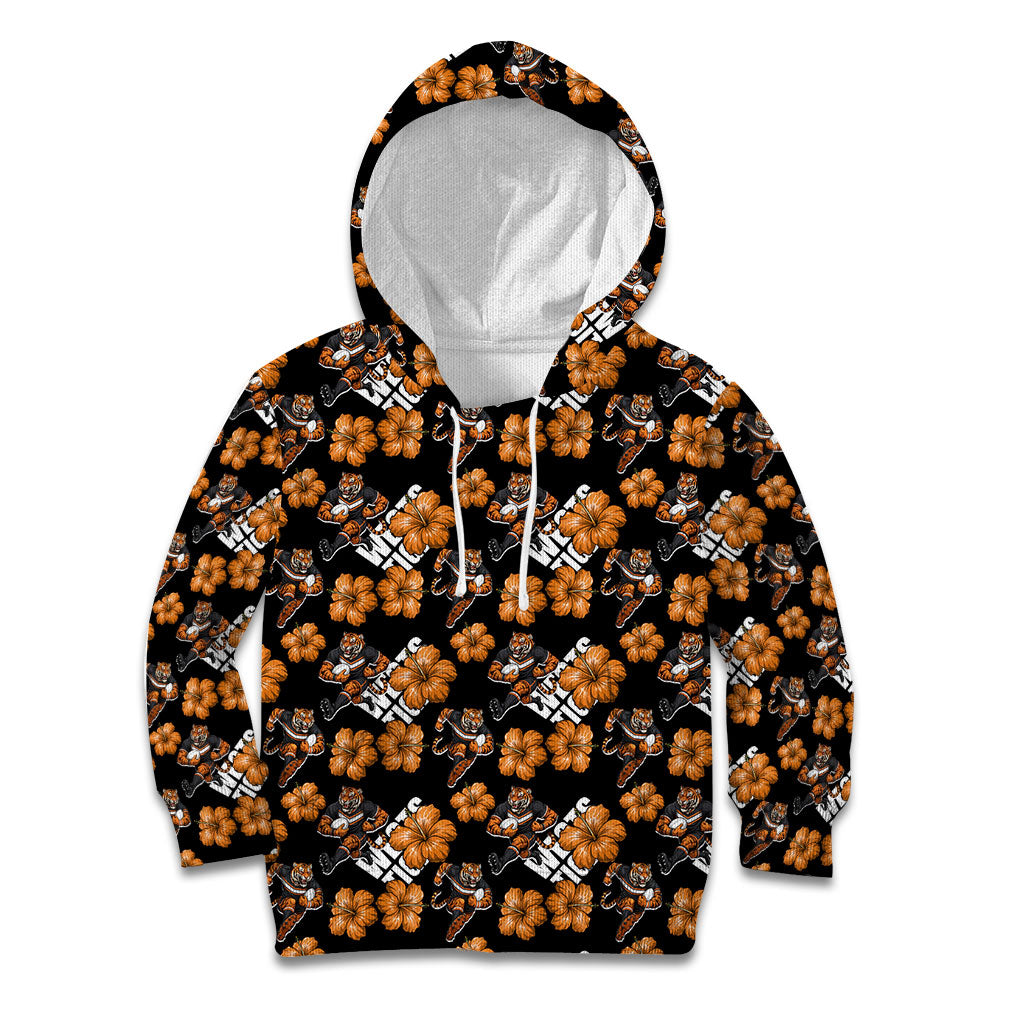 Wests Tigers Kid Hoodie Tropical Hibiscus Floral Seamless Rugby Mascot