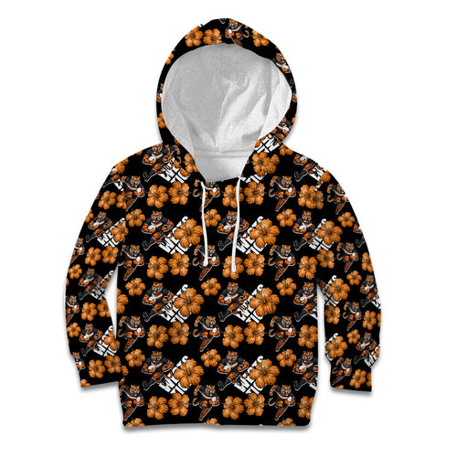 Wests Tigers Kid Hoodie Tropical Hibiscus Floral Seamless Rugby Mascot