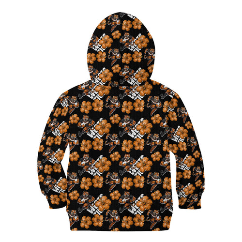 Wests Tigers Kid Hoodie Tropical Hibiscus Floral Seamless Rugby Mascot