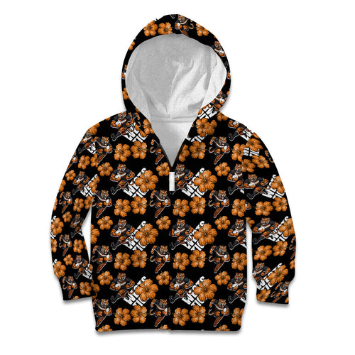 Wests Tigers Kid Hoodie Tropical Hibiscus Floral Seamless Rugby Mascot