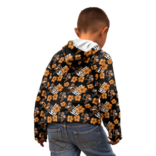 Wests Tigers Kid Hoodie Tropical Hibiscus Floral Seamless Rugby Mascot