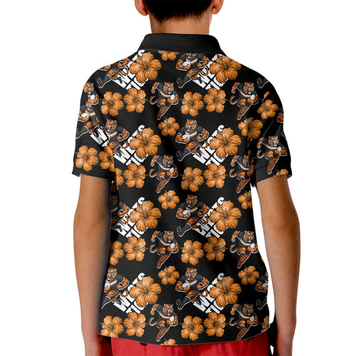 Wests Tigers Kid Polo Shirt Tropical Hibiscus Floral Seamless Rugby Mascot