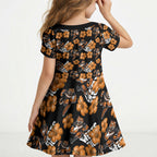 Wests Tigers Kid Short Sleeve Dress Tropical Hibiscus Floral Seamless Rugby Mascot