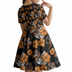 Wests Tigers Kid Short Sleeve Dress Tropical Hibiscus Floral Seamless Rugby Mascot