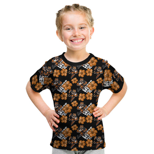 Wests Tigers Kid T Shirt Tropical Hibiscus Floral Seamless Rugby Mascot