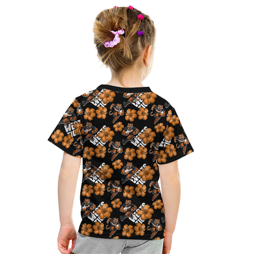 Wests Tigers Kid T Shirt Tropical Hibiscus Floral Seamless Rugby Mascot
