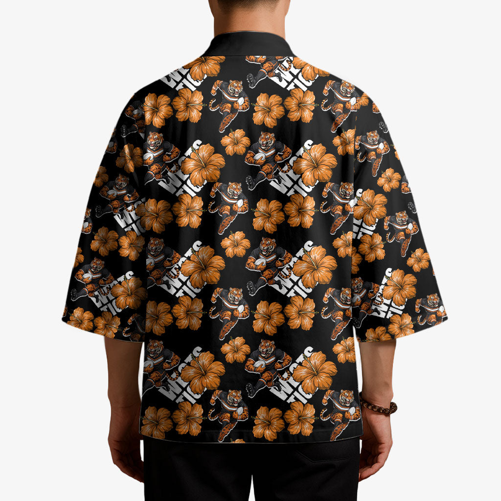 Wests Tigers Kimono Tropical Hibiscus Floral Seamless Rugby Mascot
