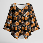 Wests Tigers Kimono Sleeve Blouse Tropical Hibiscus Floral Seamless Rugby Mascot