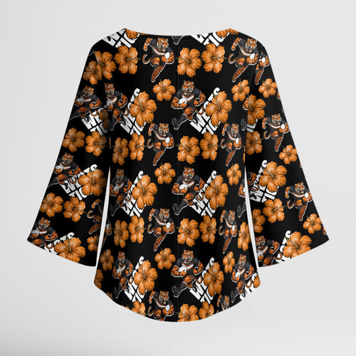 Wests Tigers Kimono Sleeve Blouse Tropical Hibiscus Floral Seamless Rugby Mascot