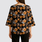 Wests Tigers Kimono Sleeve Blouse Tropical Hibiscus Floral Seamless Rugby Mascot
