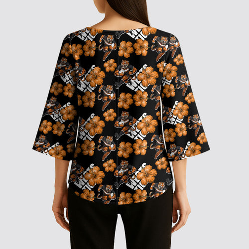 Wests Tigers Kimono Sleeve Blouse Tropical Hibiscus Floral Seamless Rugby Mascot
