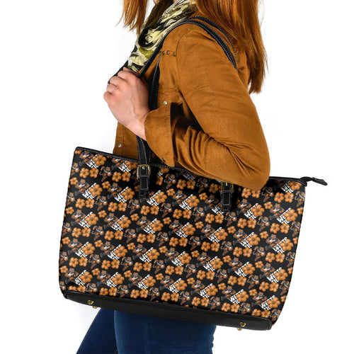 Wests Tigers Leather Tote Bag Tropical Hibiscus Floral Seamless Rugby Mascot