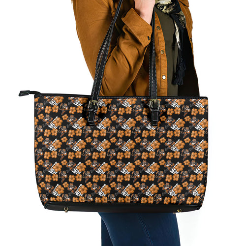 Wests Tigers Leather Tote Bag Tropical Hibiscus Floral Seamless Rugby Mascot