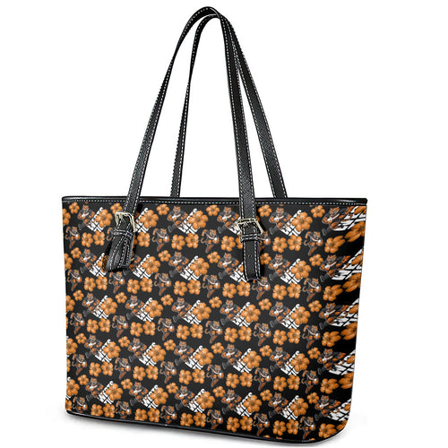 Wests Tigers Leather Tote Bag Tropical Hibiscus Floral Seamless Rugby Mascot