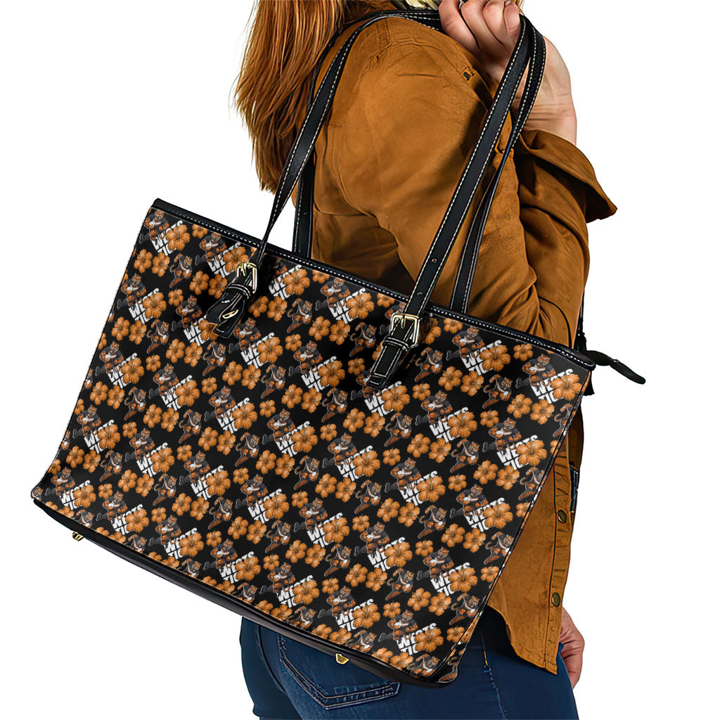 Wests Tigers Leather Tote Bag Tropical Hibiscus Floral Seamless Rugby Mascot