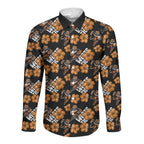 Wests Tigers Long Sleeve Button Shirt Tropical Hibiscus Floral Seamless Rugby Mascot
