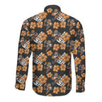 Wests Tigers Long Sleeve Button Shirt Tropical Hibiscus Floral Seamless Rugby Mascot