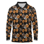 Wests Tigers Long Sleeve Polo Shirt Tropical Hibiscus Floral Seamless Rugby Mascot