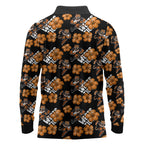 Wests Tigers Long Sleeve Polo Shirt Tropical Hibiscus Floral Seamless Rugby Mascot