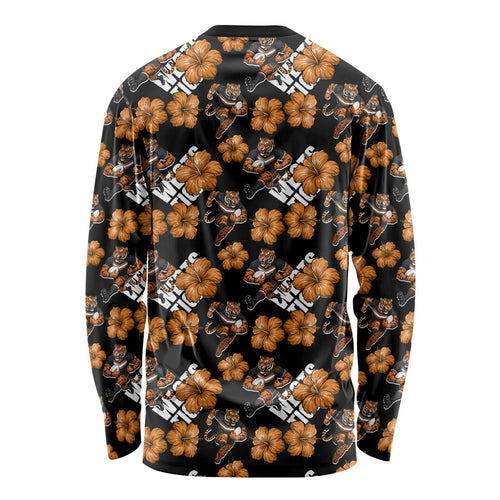 Wests Tigers Long Sleeve Shirt Tropical Hibiscus Floral Seamless Rugby Mascot